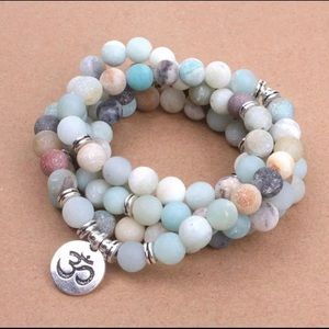 Amazonite Beaded Om Charm Necklace